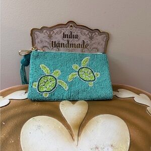 India Handmade Beaded Zippered Turtle Accessories Travel Bag